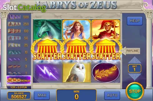Bonus Game screen. Labrys of Zeus (3x3) slot