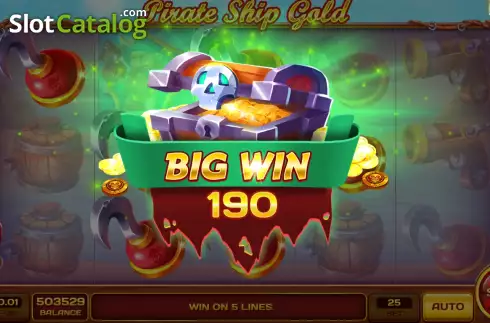 Big Win screen. Pirate Ship Gold slot
