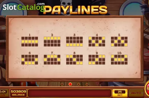 PayLines screen. Pirate Ship Gold slot