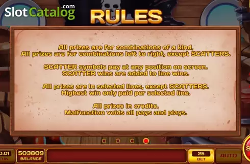 Game Rules screen. Pirate Ship Gold slot
