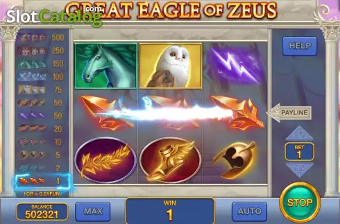 Win screen. Great Eagle of Zeus (3x3) slot