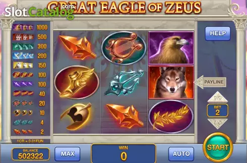Game screen. Great Eagle of Zeus (Pull Tabs) slot