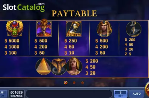 PayTable screen. Battle of Priests slot