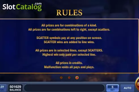 Game Rules screen. Battle of Priests slot
