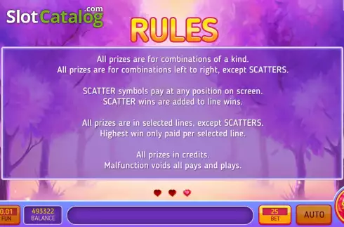 Game Rules screen. Enchanted Sweets slot