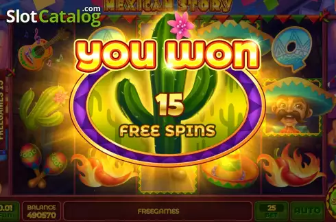 Free Spins screen. Mexican Story slot