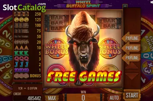 Free Spins screen. Buffalo Spirit Wheel (Pull Tabs) slot