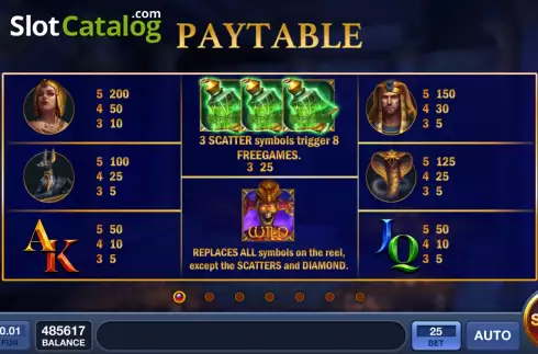 PayTable screen. Cleopatra's Story slot