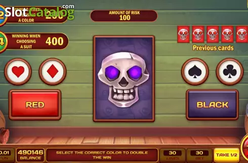 Risk Game screen. Pearls of Pirate Treasure slot