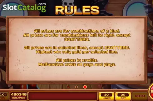 Game Rules screen. Pearls of Pirate Treasure slot