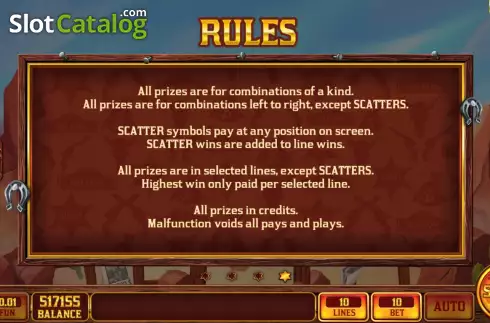 Game Rules screen. Mexican Cowboy Luck slot