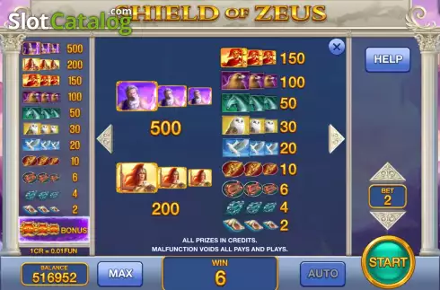 Ecran5. Shield of Zeus (Pull Tabs) slot
