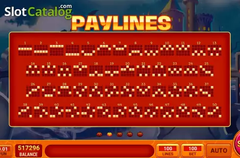 PayLines screen. 100 Witches slot