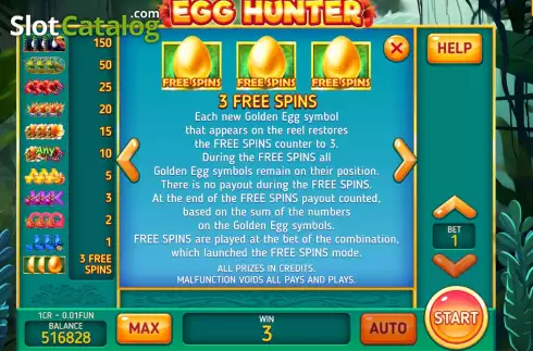 Game Features screen. Egg Hunter (3x3) slot