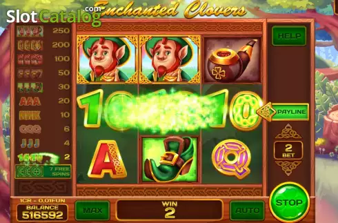 Win screen. Enchanted Clovers (Pull Tabs) slot