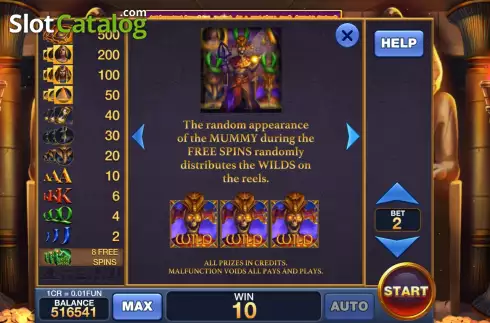 Game Features screen. Secrets Of Ancient Egypt (Pull Tabs) slot