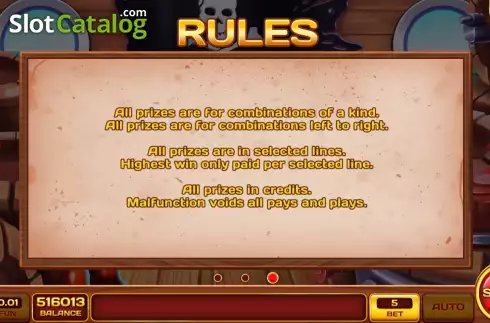 Game Rules screen. Pirate Steering Wheel slot
