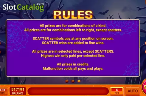 Game Rules screen. Red Witch Hat slot