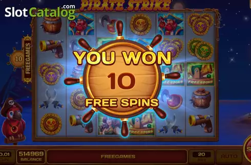 Free Spins screen. Pirate Strike slot