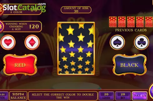 Risk Game screen. Big Tent Riddles slot