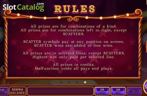 Game Rules screen 2. Big Tent Riddles slot