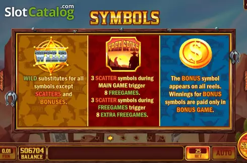 Special symbols screen. Canyon Win slot