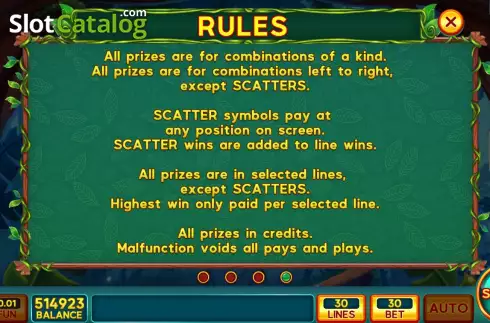 Game Rules screen. Enchanted Grove slot