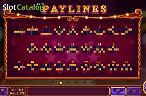 PayLines screen. Trick Arena slot