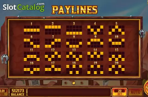 PayLines screen. Cowboy Golden Age slot