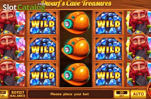 Game screen. Dwarf's Cave Treasures slot