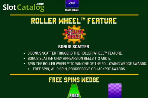 Features screen. Roller Wheel Jungle Roll slot