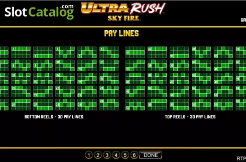 Paylines screen. Ultra Rush Sky Fire slot