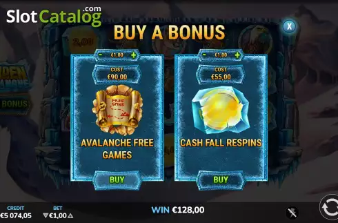 Buy Feature Screen. Golden Avalanche slot
