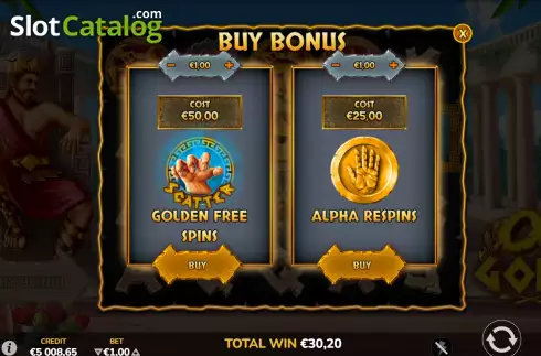 Buy Feature Screen. Alpha Gold slot