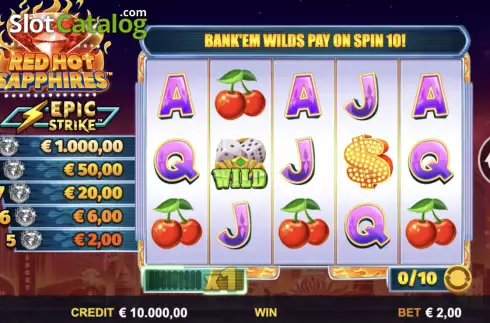 Reels Screen. Red Hot Sapphires slot