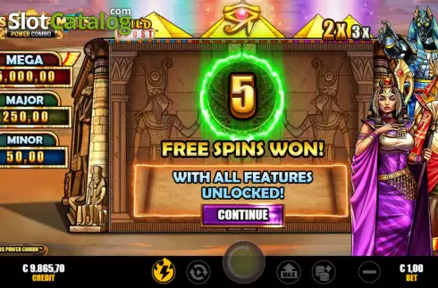 Free Spins Win Screen. Gods & Pyramids Power Combo slot