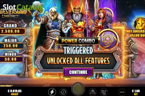Hold and Win Bonus Gameplay Screen. Gates of Asgard Power Combo slot