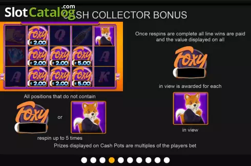 Cash Collector bonus screen. Foxy Cashpots slot