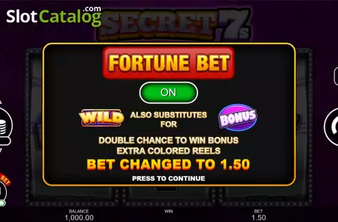 Bonus Bet Screen. Secret 7s slot