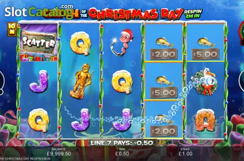 Win screen. Catch of the Christmas Day Respin 'Em In slot