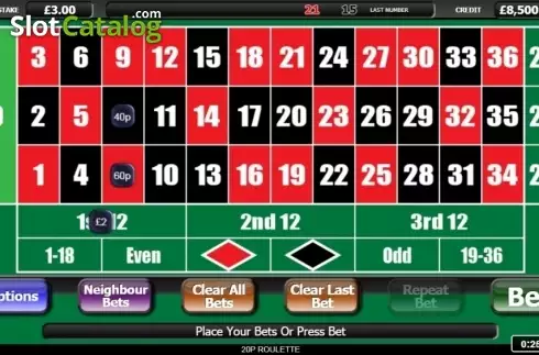 Bildschirm3. 20p Roulette (Inspired Gaming) slot