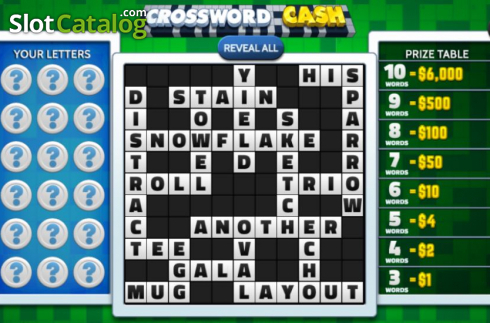Game Screen. Crossword Cash slot