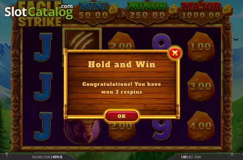 Bonus Game Win Screen. Eagle Strike Hold and Win slot