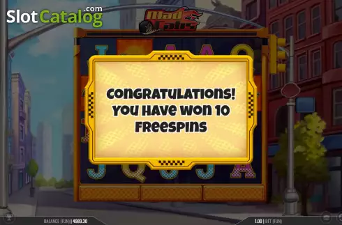 Free Spins Win Screen. Mad Cabs slot