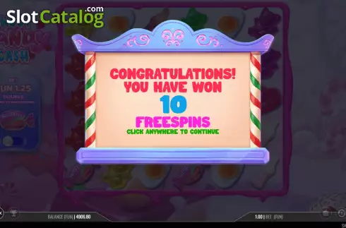 Free Spins screen. Sweet Candy Cash slot