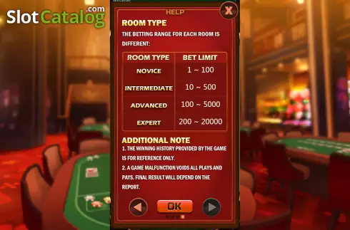 Room type screen. Poker Racing slot