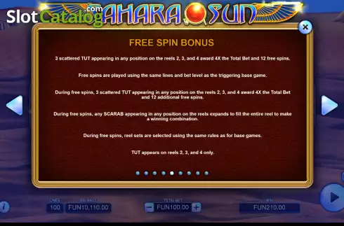 Free Spin bonus screen. Sahara Sun slot