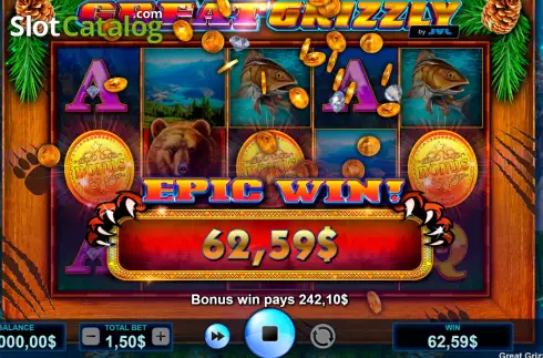Win Free Spins screen. Great Grizzly slot