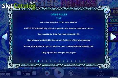 Game Rules screen. Winter Princess slot