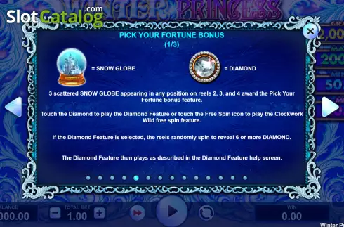 Game Features screen. Winter Princess slot